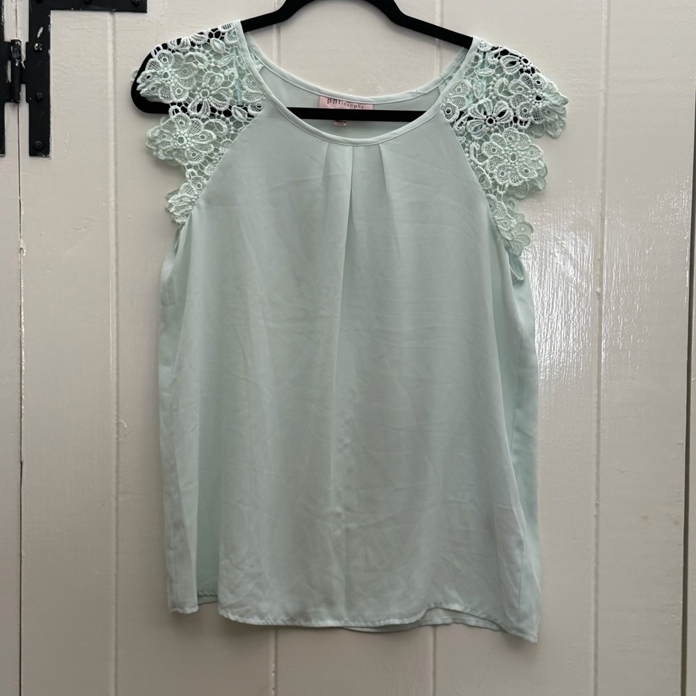 Philosophy Mint Lace Sleeve Blouse
